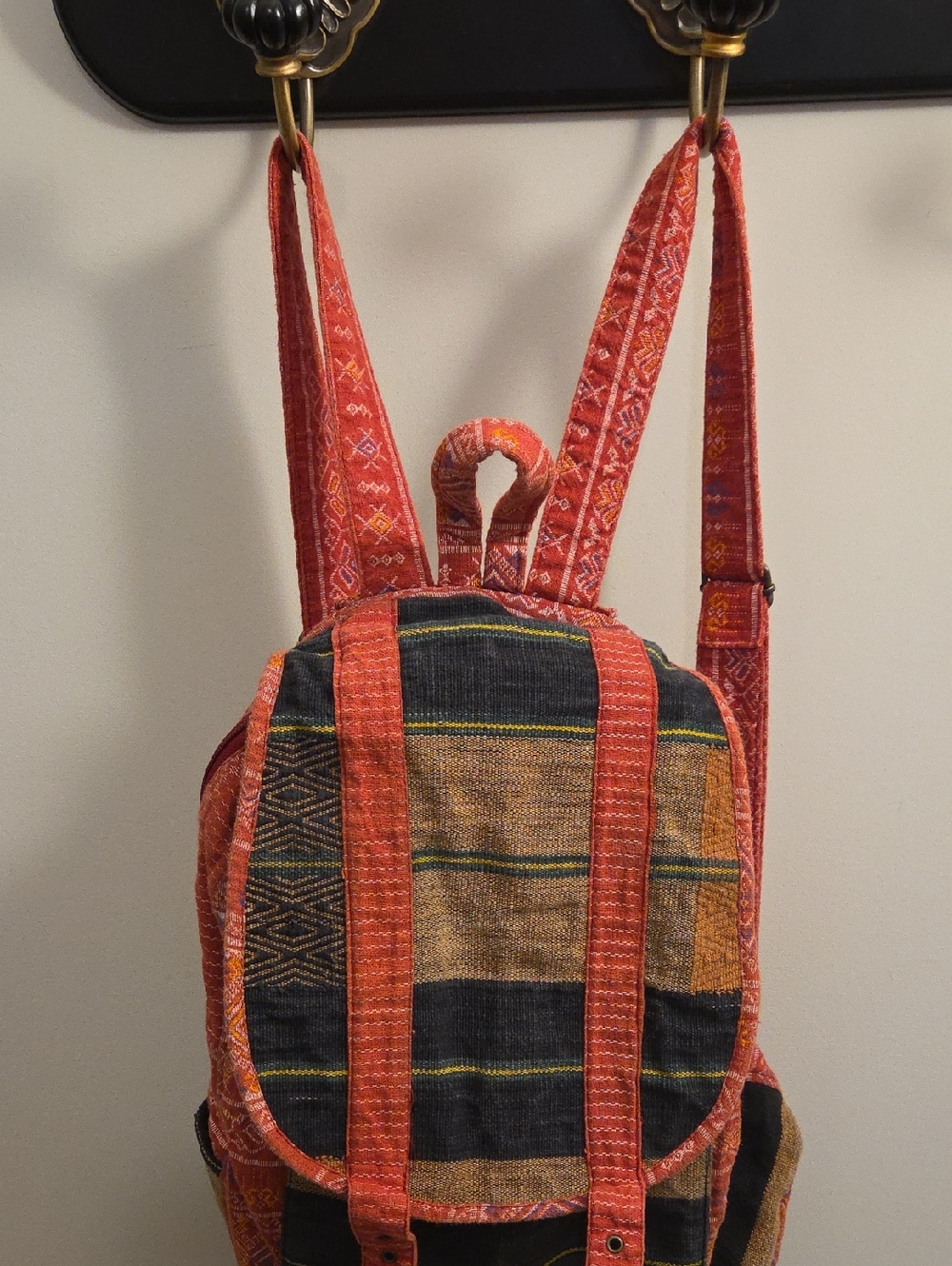 Boho Red Multicolor Woven Backpack for Women (N32)